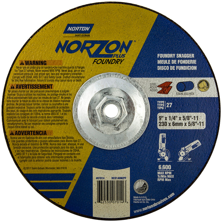 9 x 1/4" Ceramic Alumina Grinding & Cutoff Wheel - Norton 66253007014