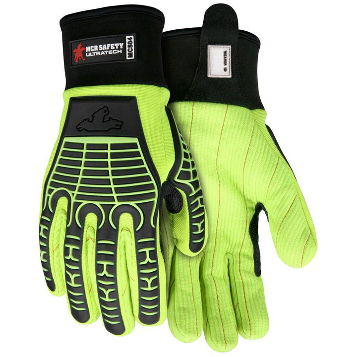 Medium Black; Lime Green Cotton Mechanic's & Lifting Gloves - MCR Safety MC504M