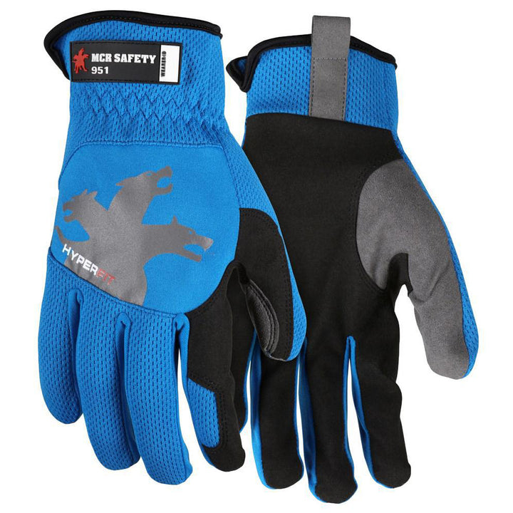 Small Black; Blue Synthetic Leather Mechanic's & Lifting Gloves - MCR Safety 951S