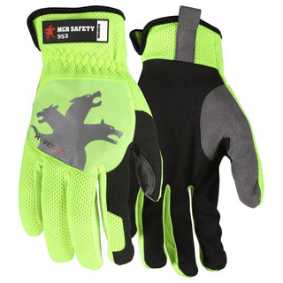 Medium Black; Lime Green Synthetic Leather Mechanic's & Lifting Gloves - MCR Safety 953M