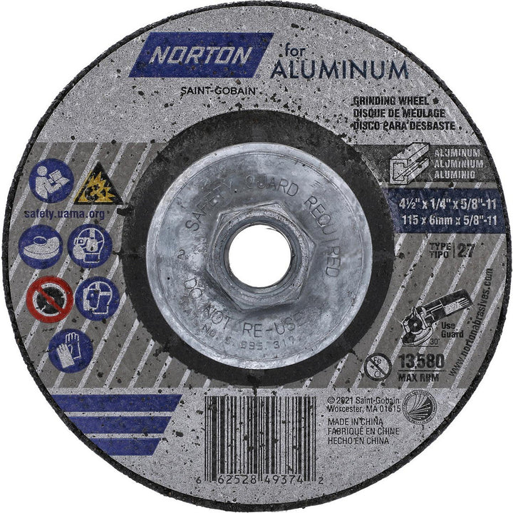 4-1/2 x 1/4" 20-Grit Aluminum Oxide Grinding & Cutoff Wheel - Norton 66252849374